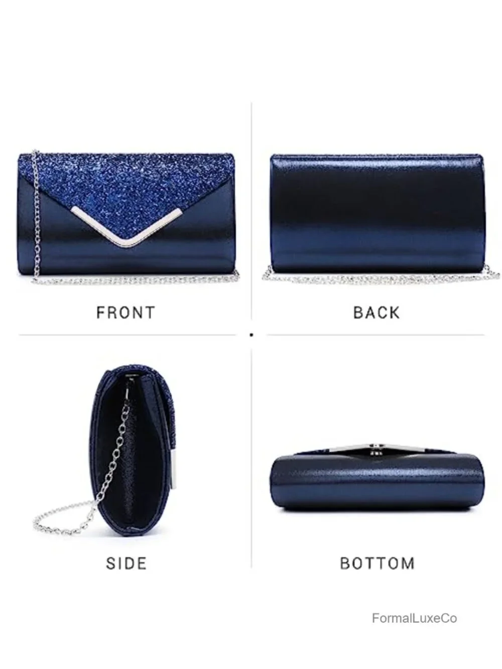 Glitter Envelope Evening Clutch with Detachable Chain Strap